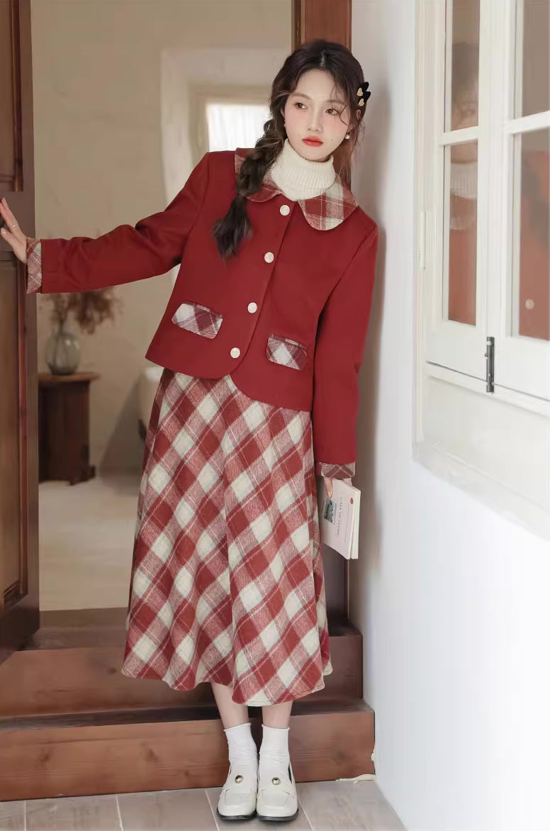 Toasted Plaid Tweed Midi Set (2 Colors)