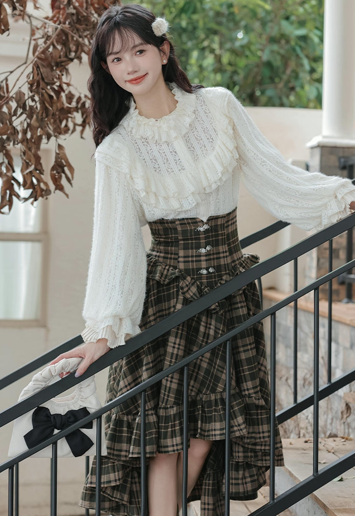 Ornate Lace Puff Sleeve Blouse (Cream)