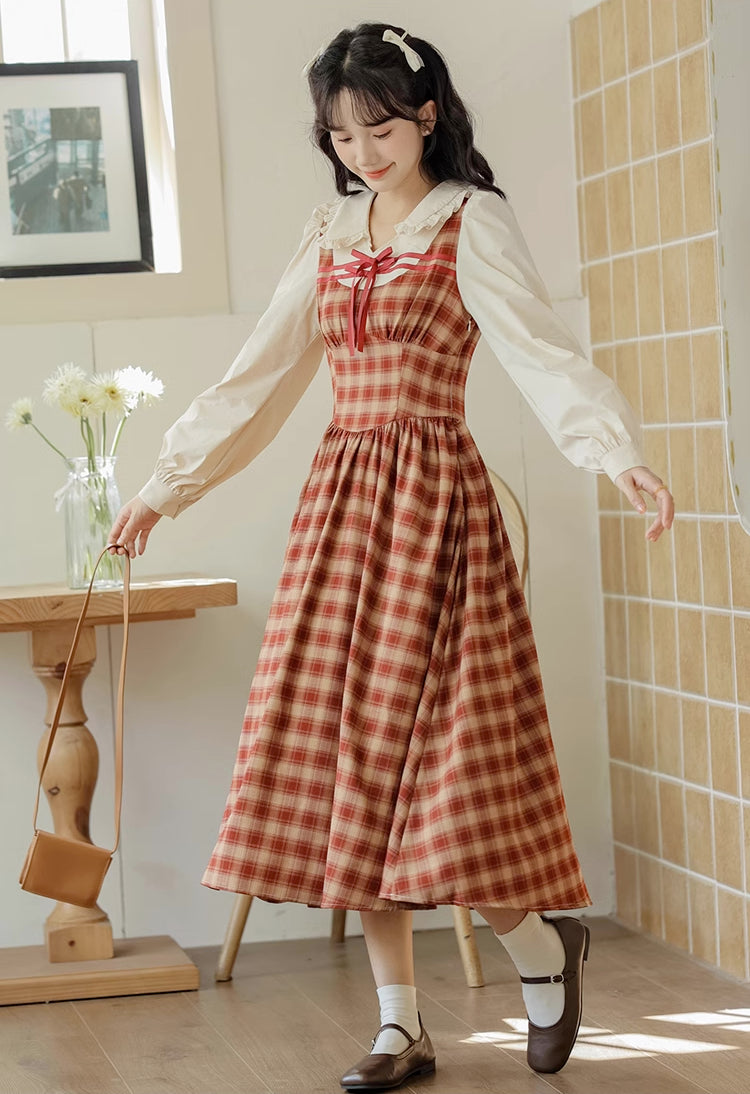 Apple Cider Plaid Twofer Dress (Red)
