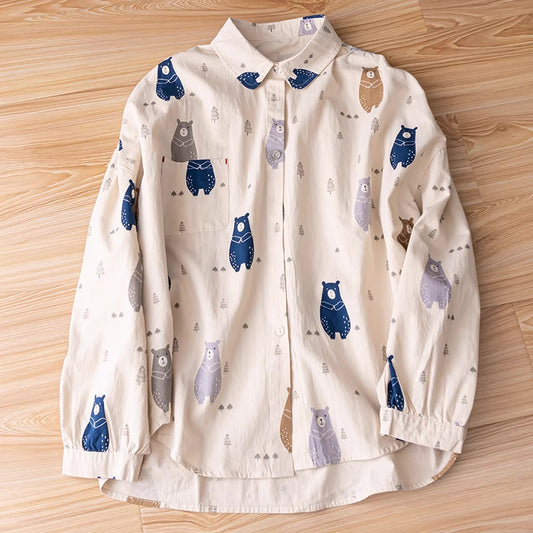 Forest Bear Blouse (Beige)