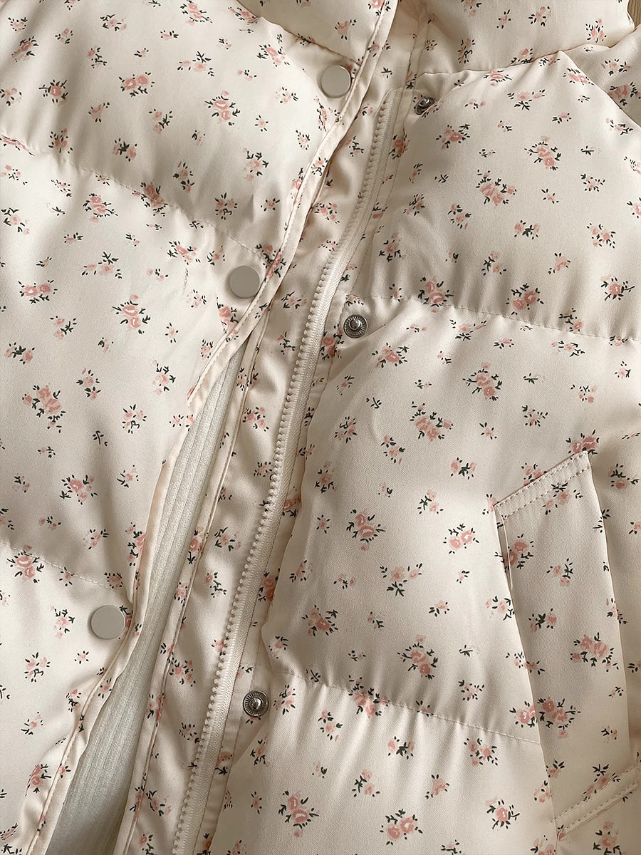 Ditsy Floral Puffer Jacket (Cream/Pink)