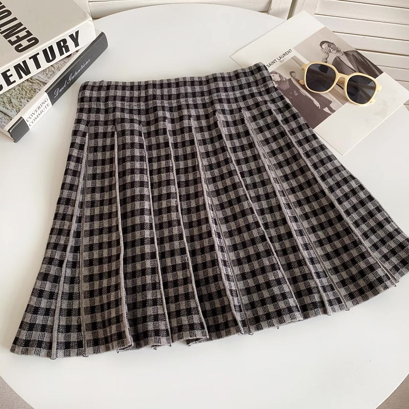 Gingham Knit Pleated Skirt (7 Colors)