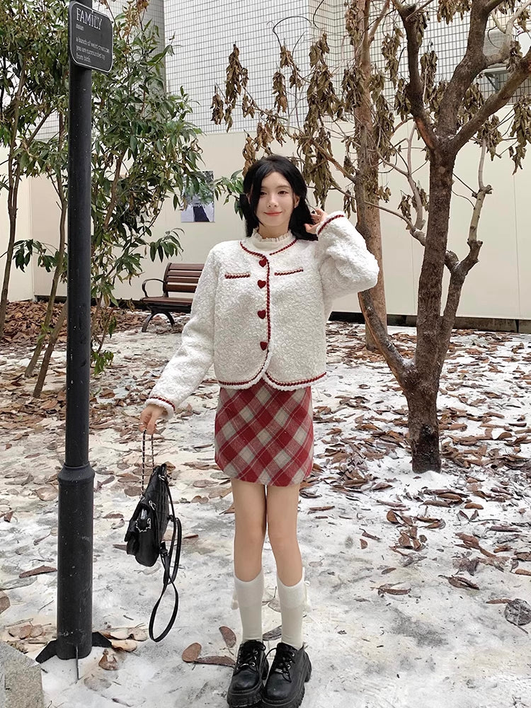 Sherpa Heart Button Jacket (White)