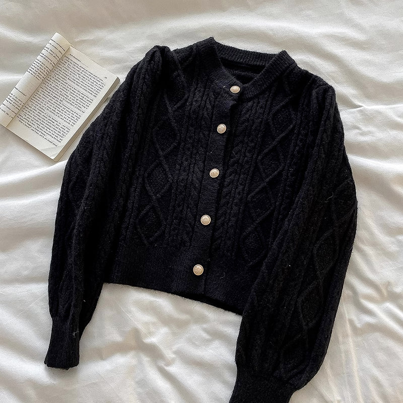 Round Neck Cable Knit Cardigan (9 Colors)