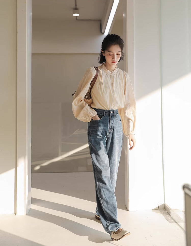Frilly Collar Blouse (Yellow Beige)