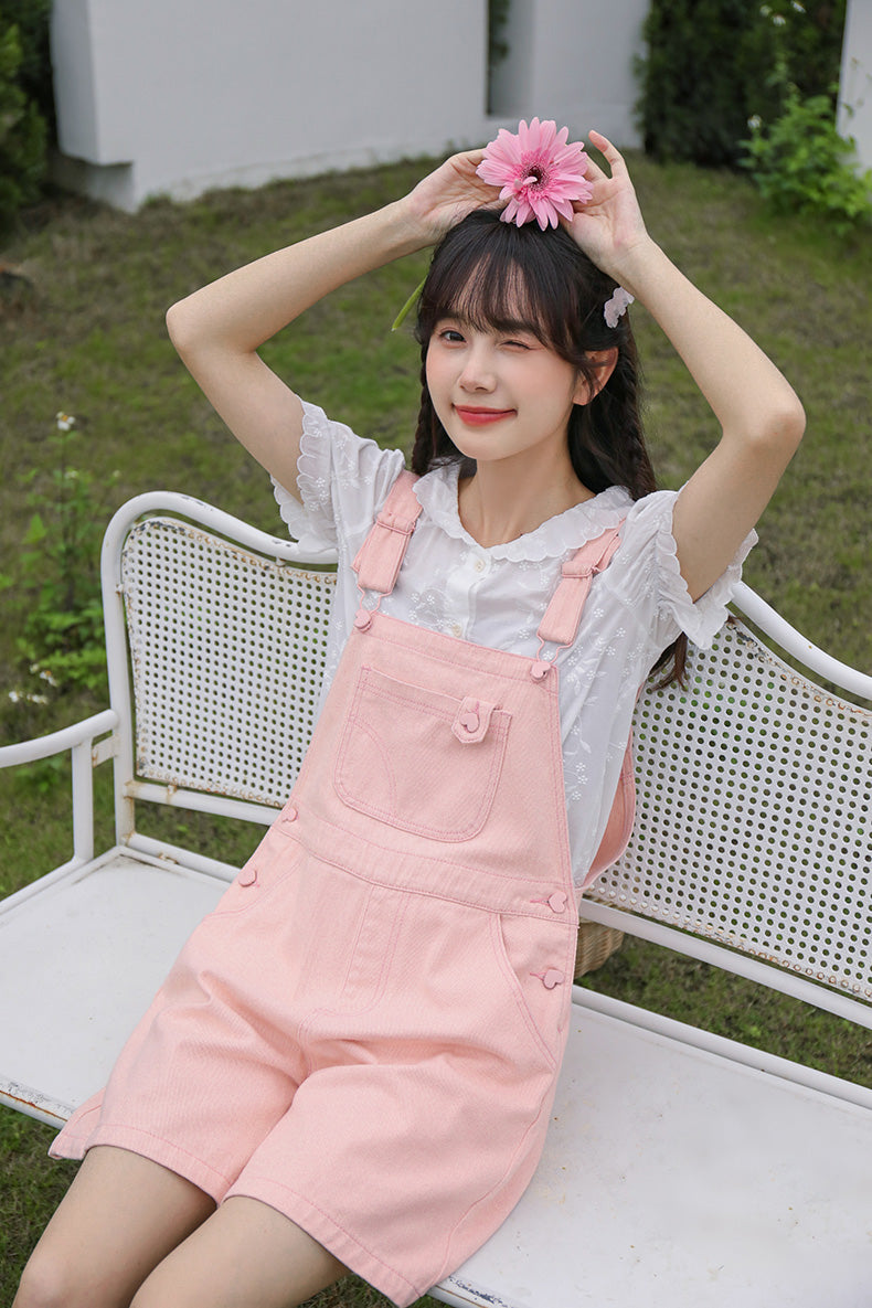 Sweet Heart Short Overalls (Pink)