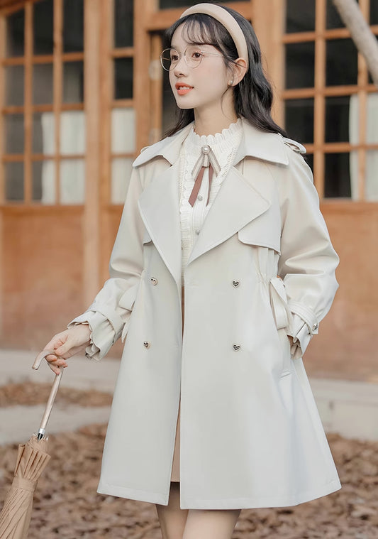 Heart Button Trench Coat (Off-White)