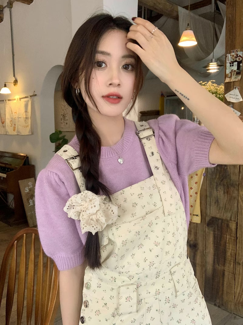 Ditsy Floral Mini Pinafore (Beige)