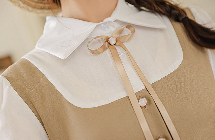 Journalist Prep Twofer Mini Dress (Khaki)