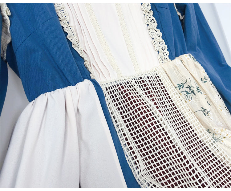Patchwork Maiden Dress (Blue/White)