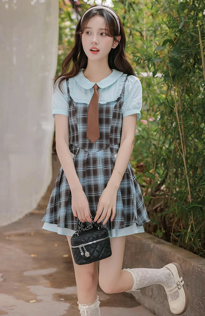 Chocolate Mint Twofer Mini Dress (Blue/Brown)