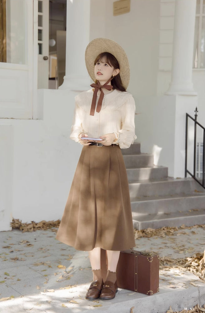 Belted Woven Midi Skirt (2 Colors)