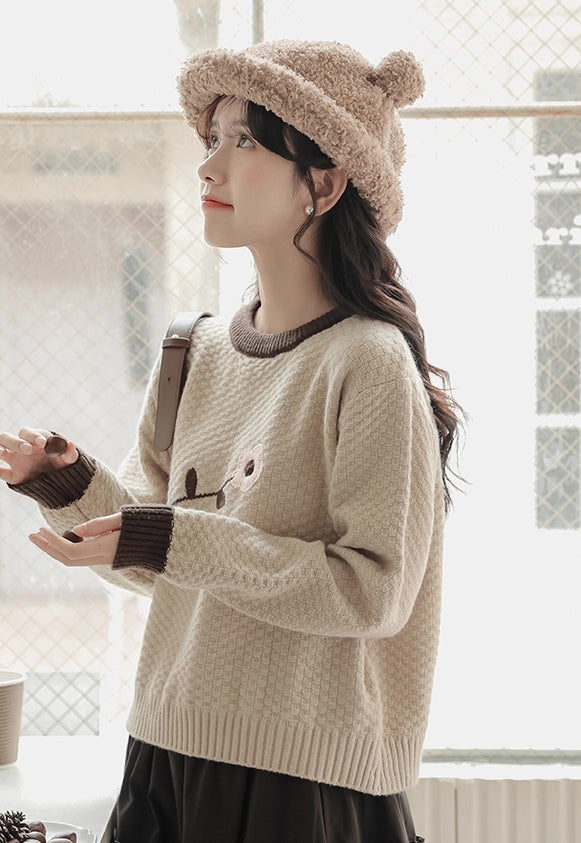 Waffle Knit Flower Sweater (2 Colors)
