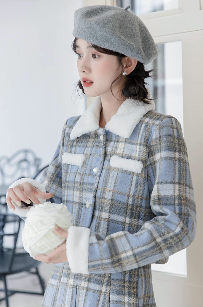 Elsa Plaid Tweed Midi Set (Blue)