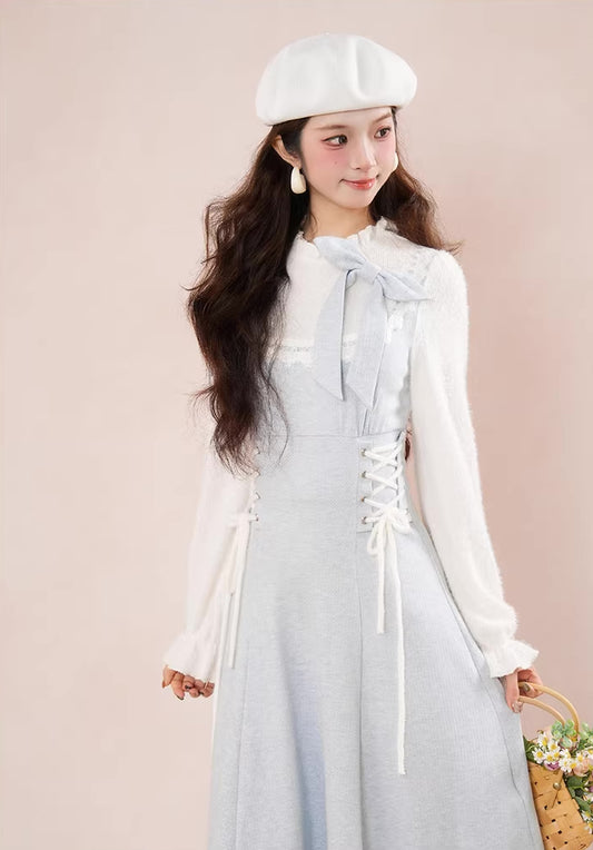 Frozen Twofer Knitted Sweater Dress (Blue/White)