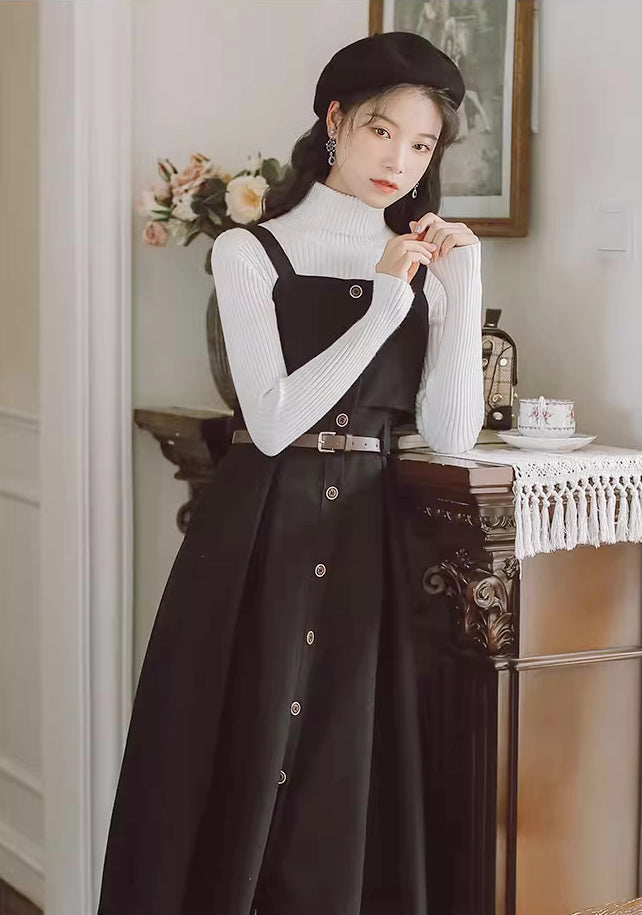 Suede Button Up Cami Pinafore Dress (4 Colors)