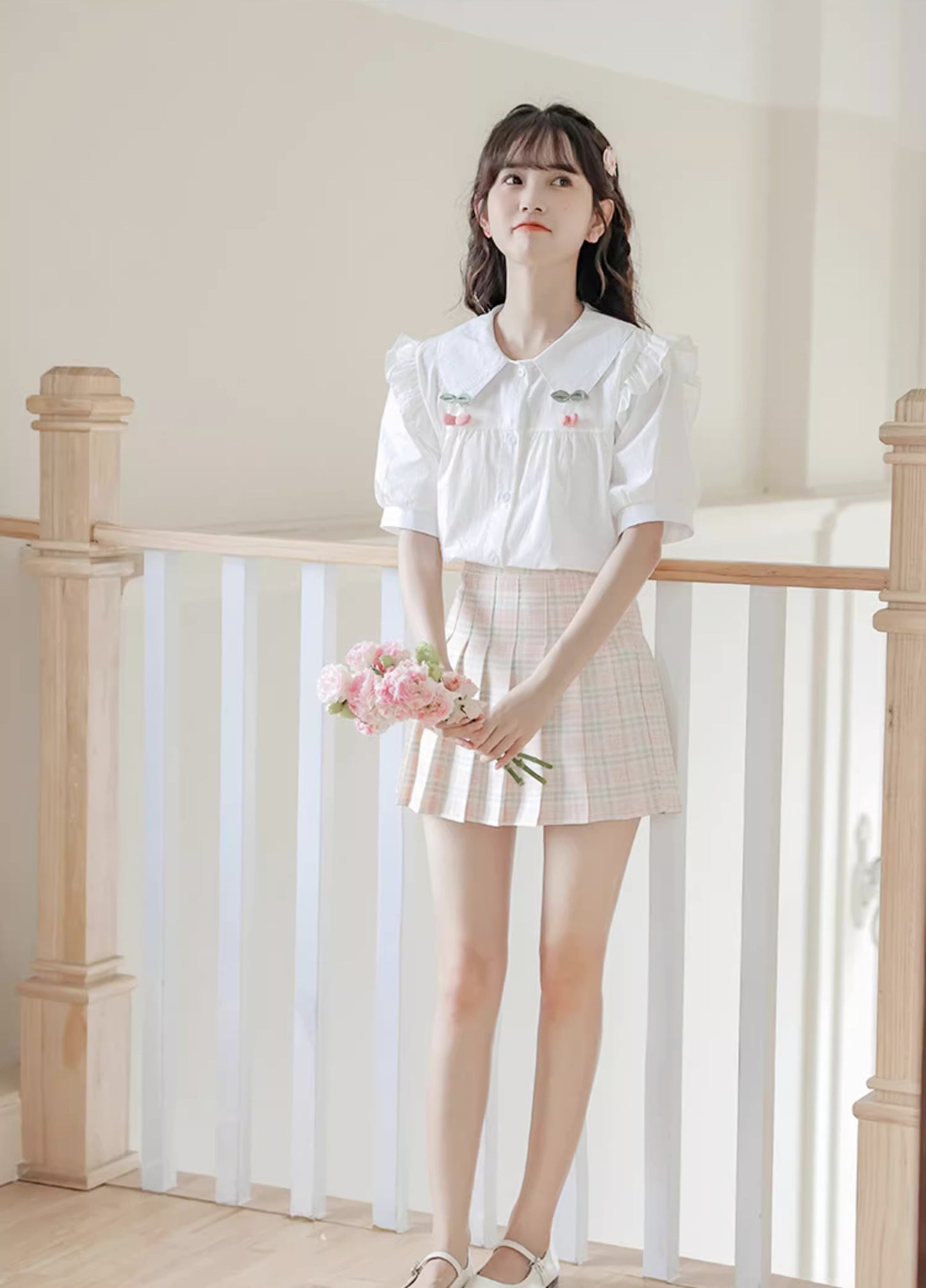 Cherry Tips Blouse (White)