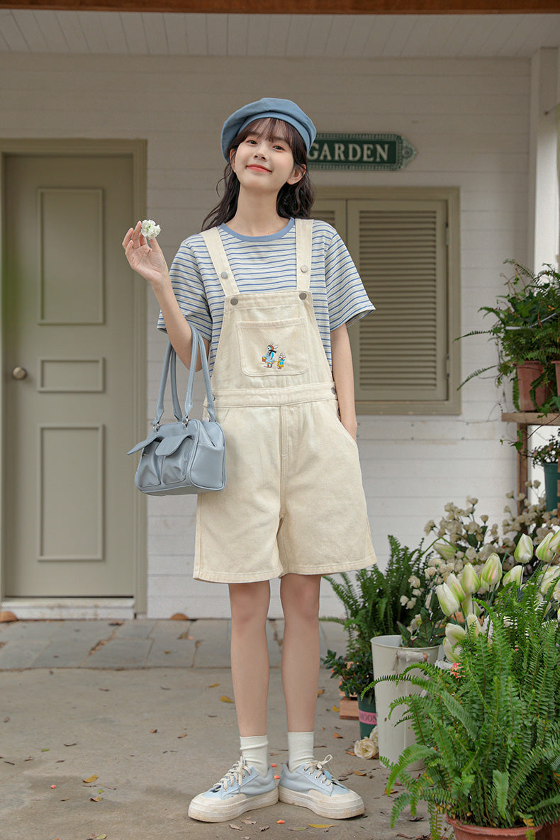 Rabbit Walks Short Overalls (White)