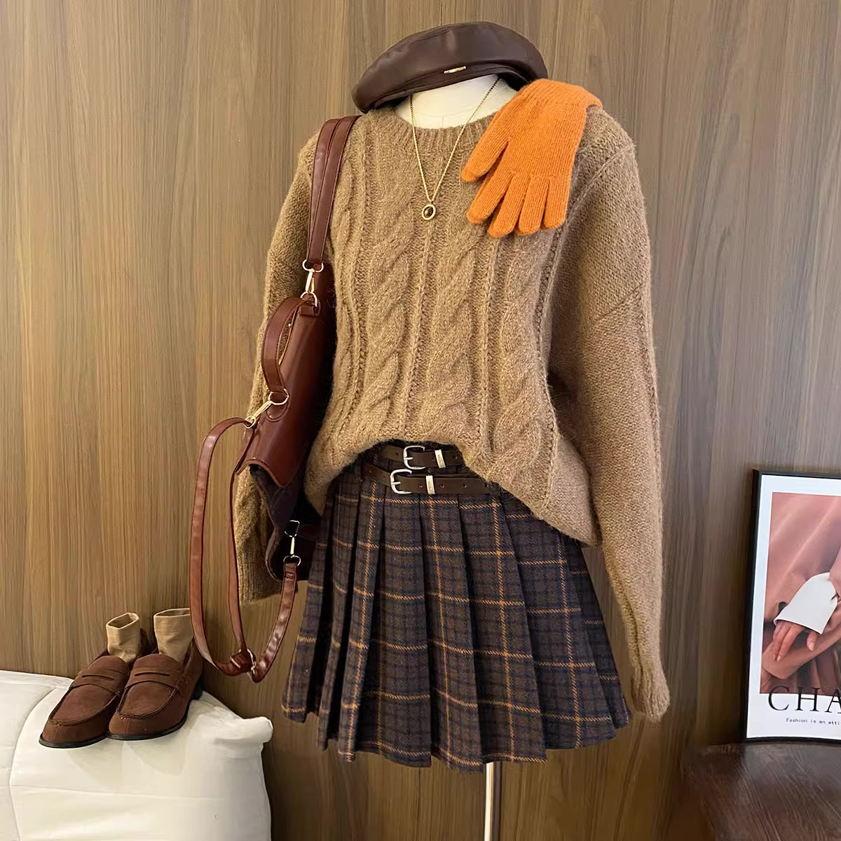 Nutmeg Plaid Mini Pleated Skirt (2 Colors)