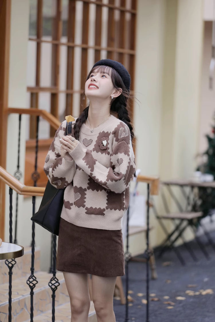 Checkerboard Biscuit Sweater (2 Colors)