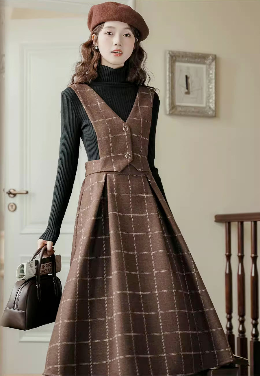 Plaid Vest Pinafore Dress (3 Colors)