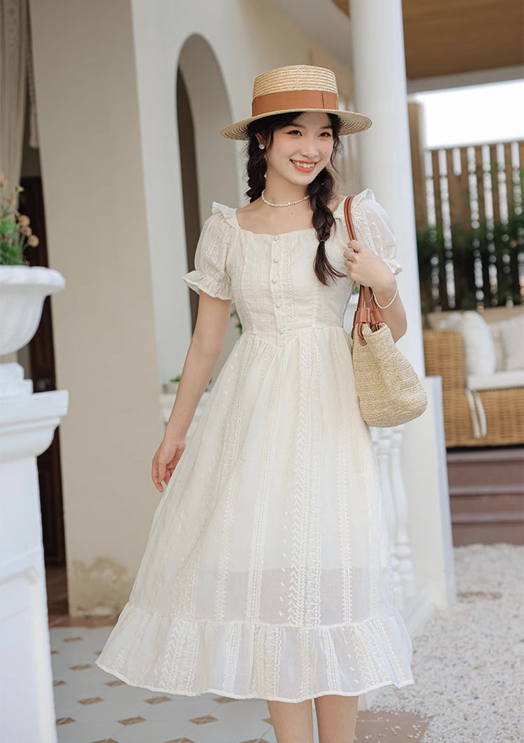 Broderie Lace Midi Dress (Cream)