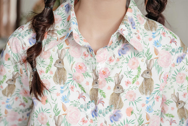 Rabbit Garden Button Up Shirt (White)