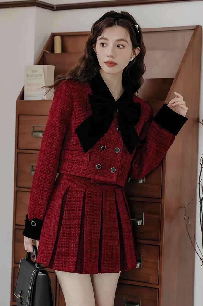 Mistletoe Velvet Tweed Set (Red/Black)