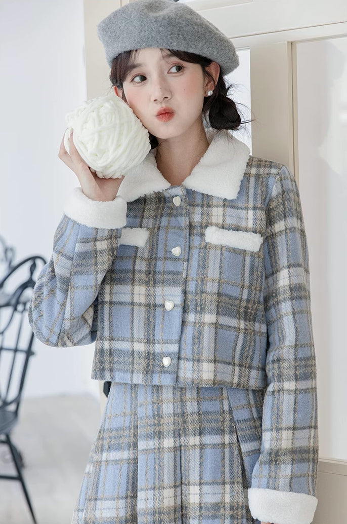 Elsa Plaid Tweed Midi Set (Blue)