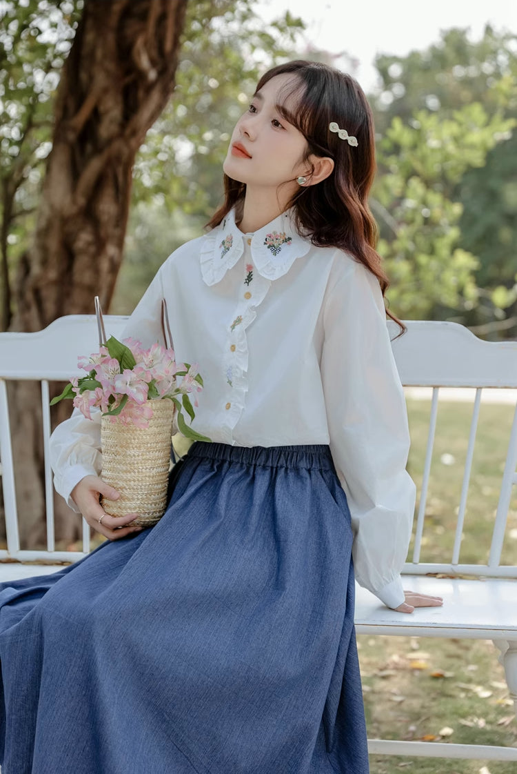 Floral Bouquet Embroidered Blouse (2 Colors)