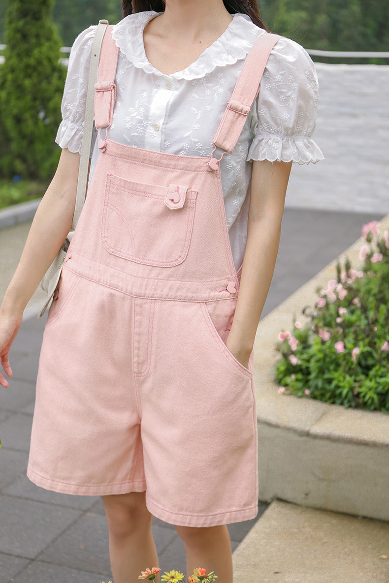 Sweet Heart Short Overalls (Pink)