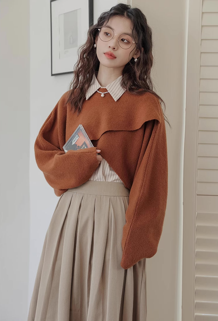 Criss Cross Cropped Throwover Sweater (Burnt Orange)