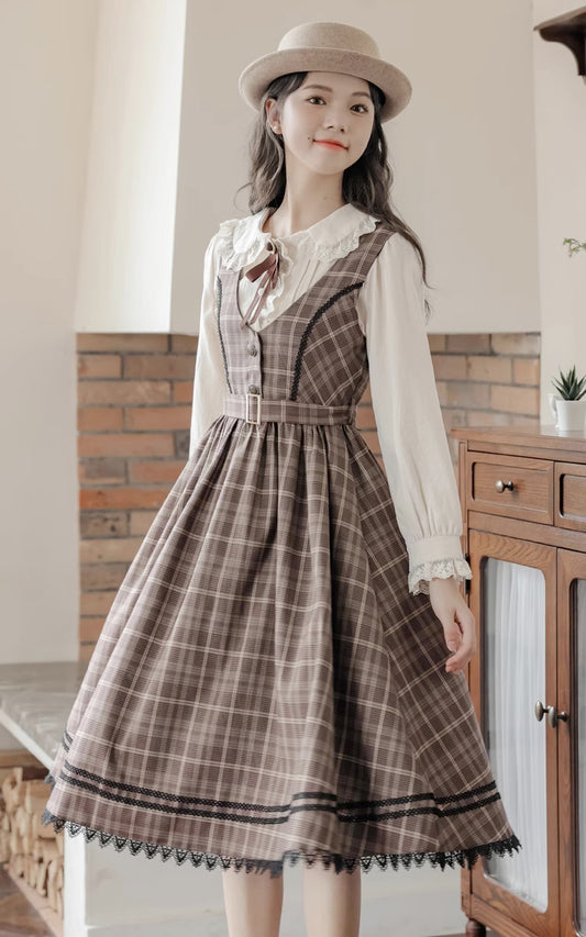 Mocca Plaid Midi Dress (Brown)