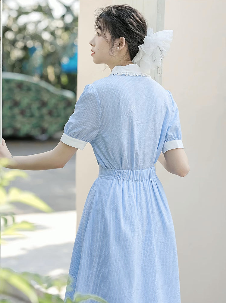 Alice Pinstripe Two-Piece Set (Blue)