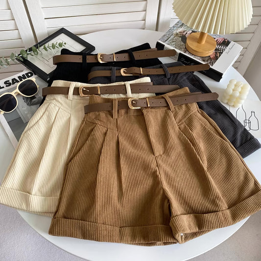 Belted Corduroy Shorts (4 Colors)