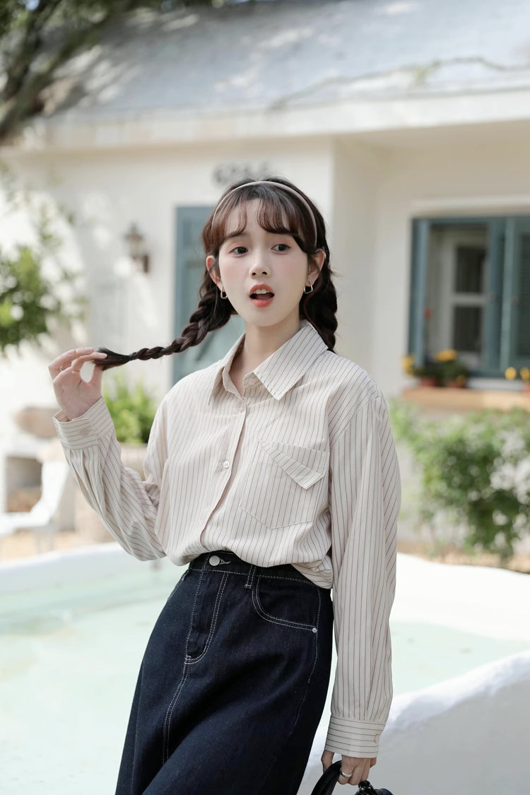 Boyfriend Stripe Button Up Shirt (2 Colors)