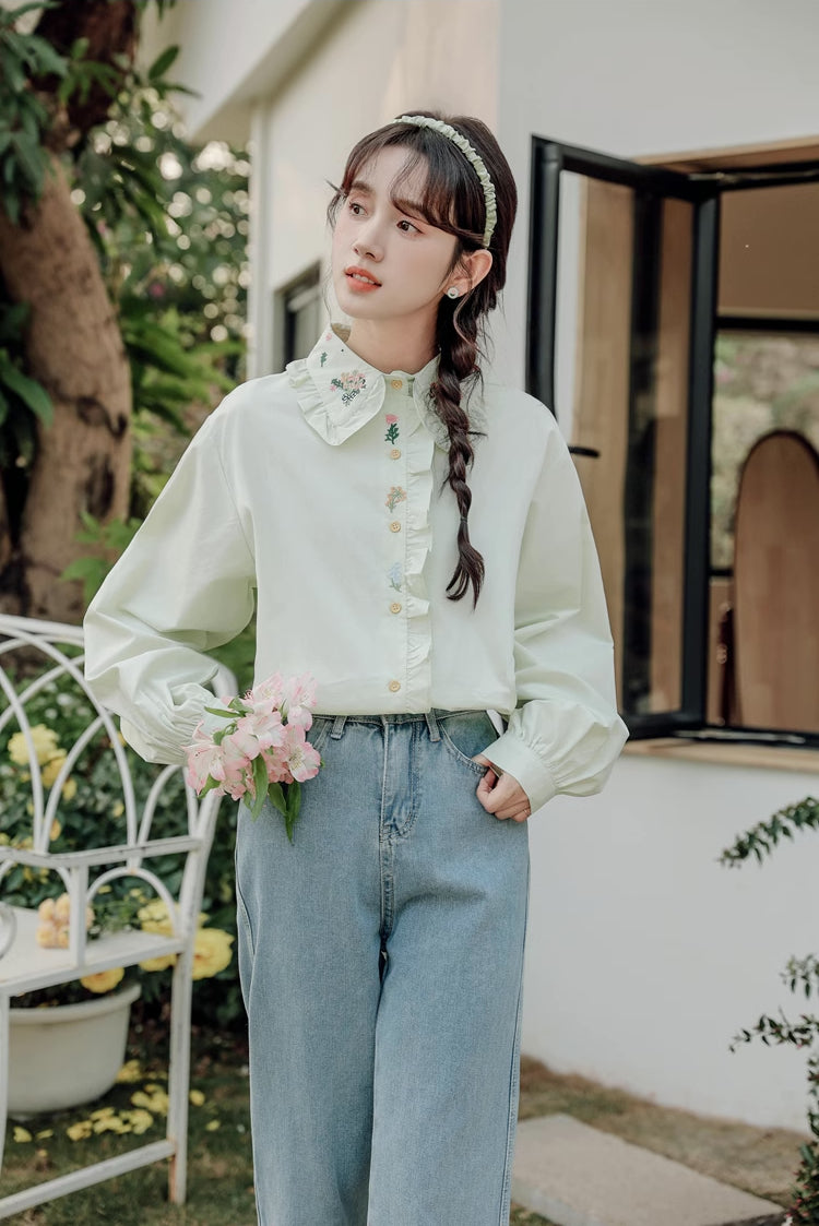 Floral Bouquet Embroidered Blouse (2 Colors)