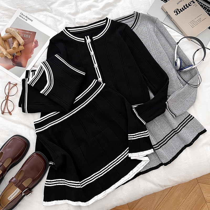 Preppy Stripe 3-Piece Knit Set (3 Colors)