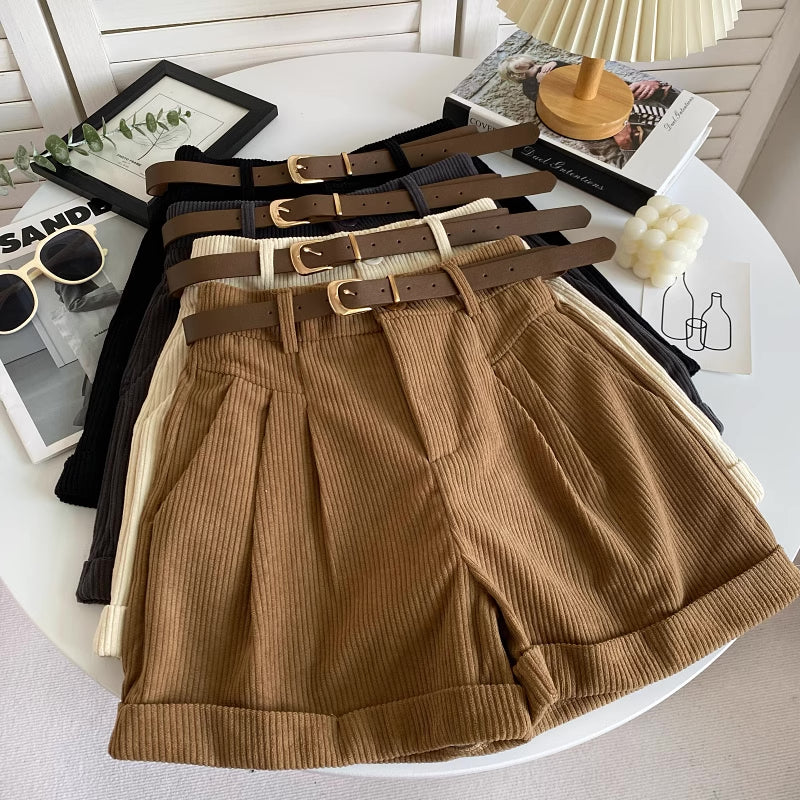 Belted Corduroy Shorts (4 Colors)