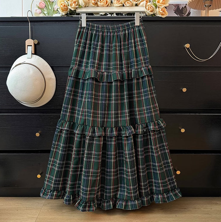 Holiday Plaid Tiered Midi Skirt (3 Colors)