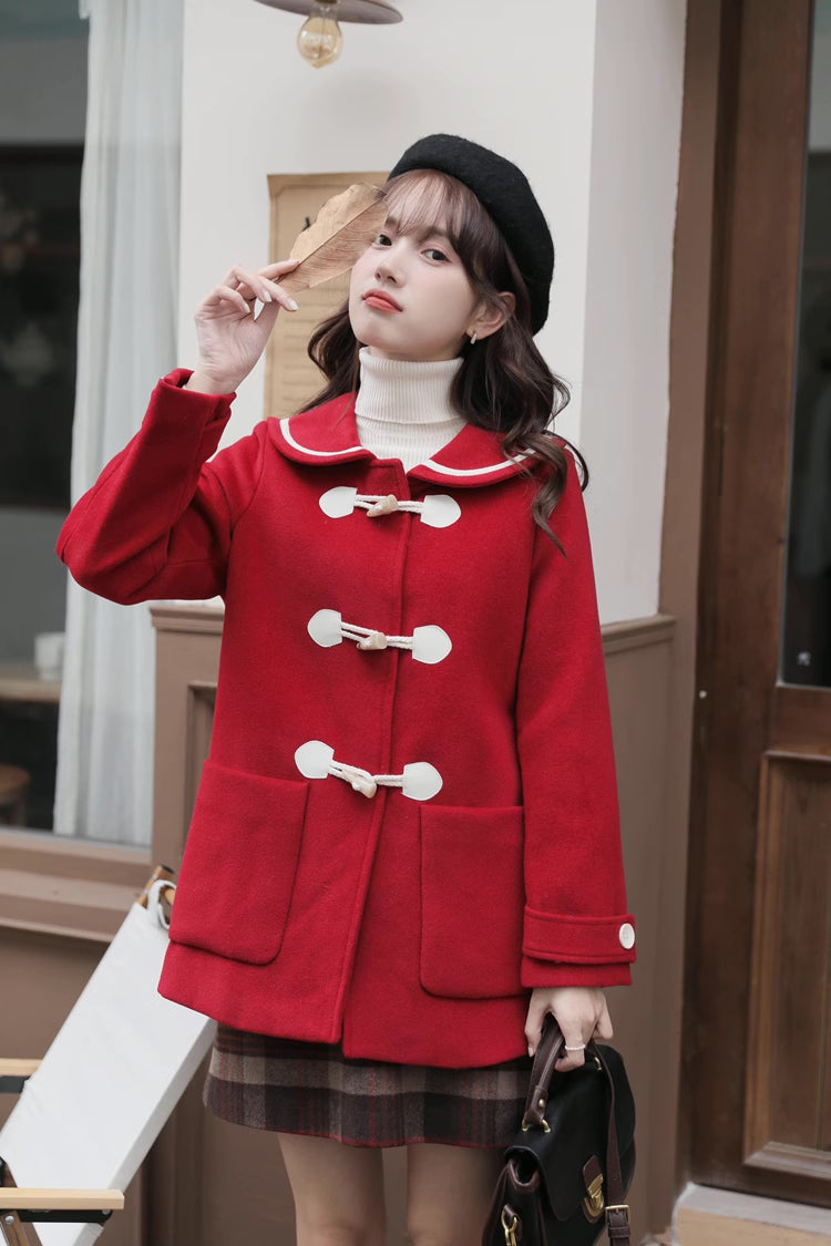 Duffle Coat Red Coat Peter Pan Collar Peter Pan Collar Toggle