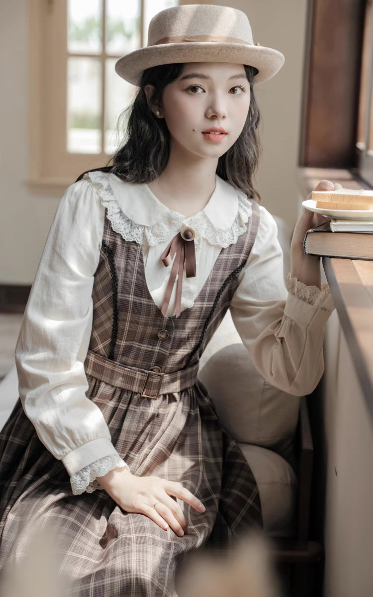 Mocca Plaid Midi Dress (Brown)
