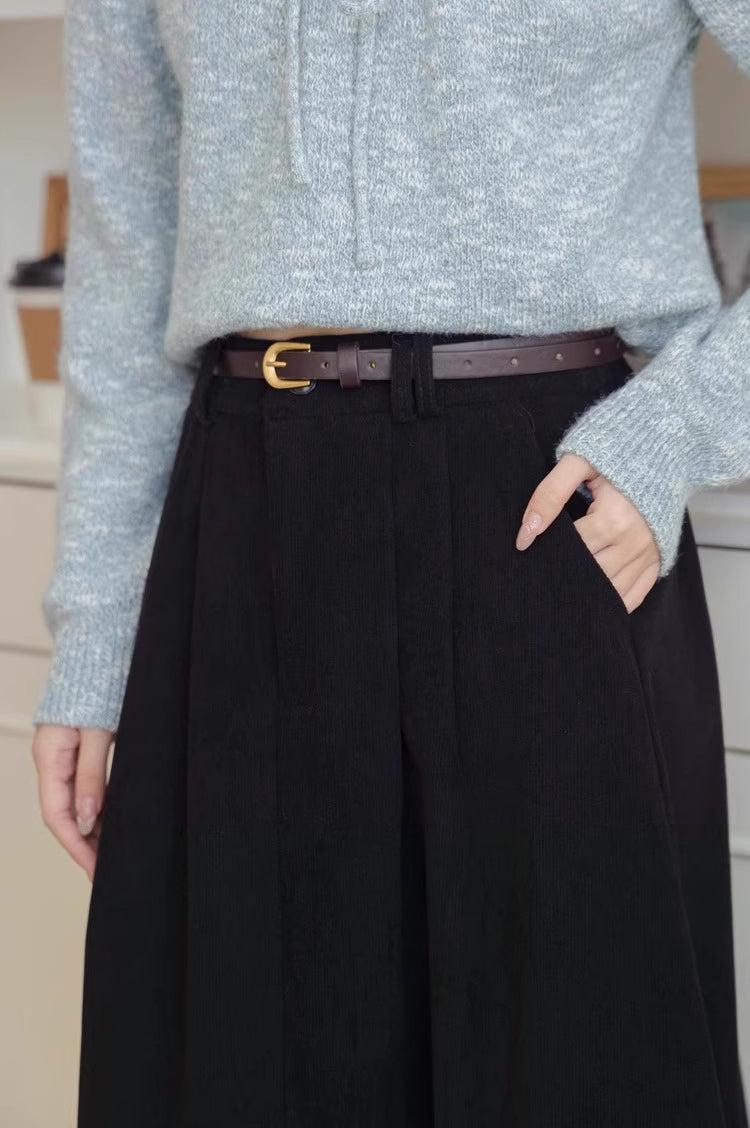 Belted Corduroy Midi Skirt (3 Colors)