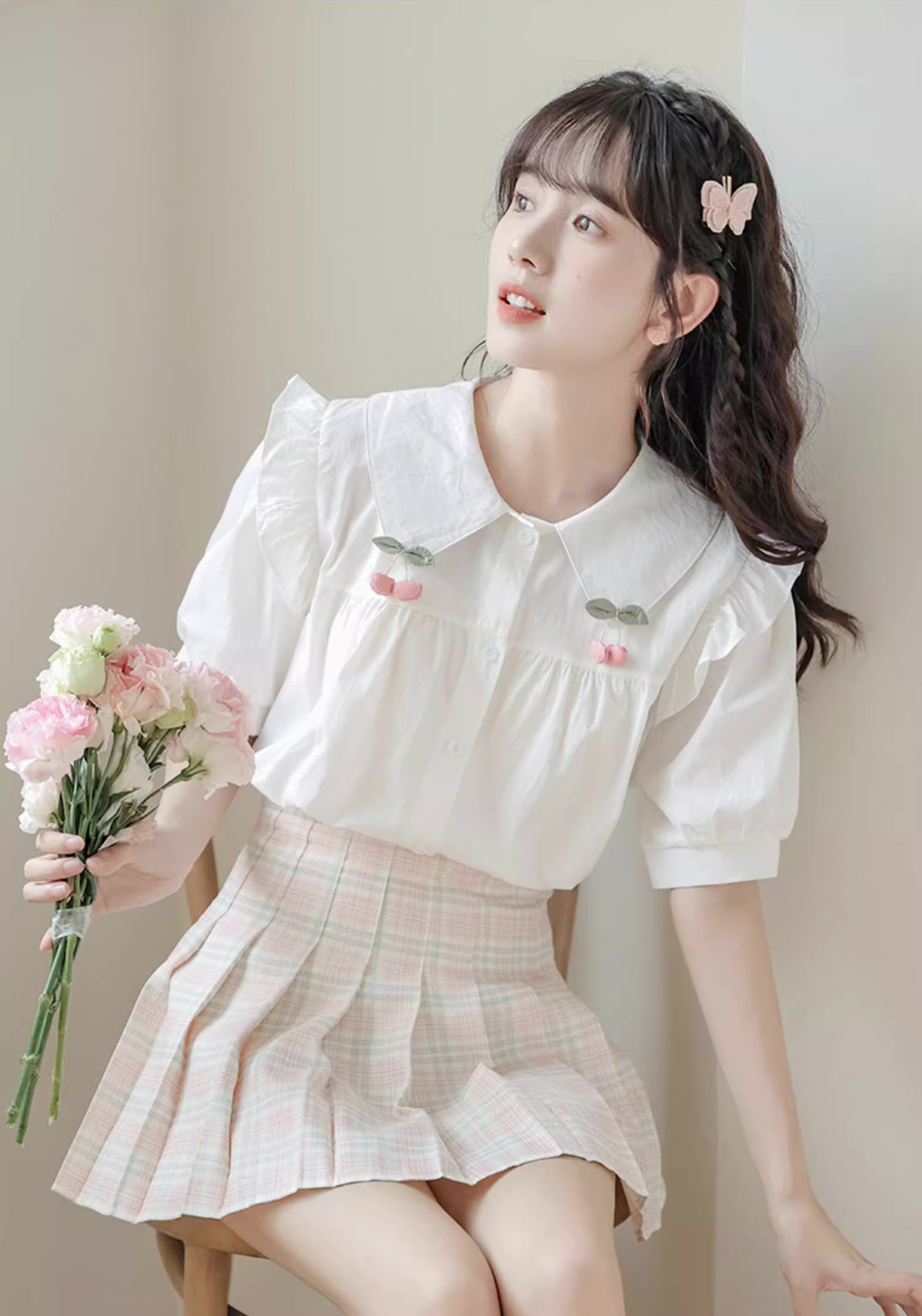 Cherry Tips Blouse (White)