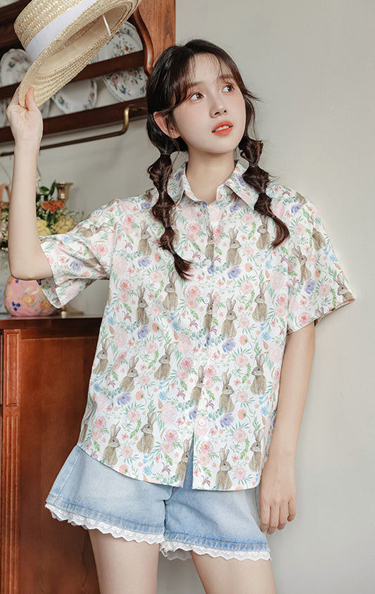 Rabbit Garden Button Up Shirt (White)