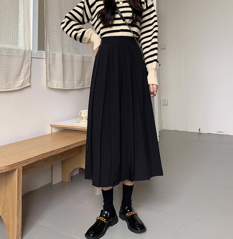 Woven Pleated Midi Skirt (2 Colors)