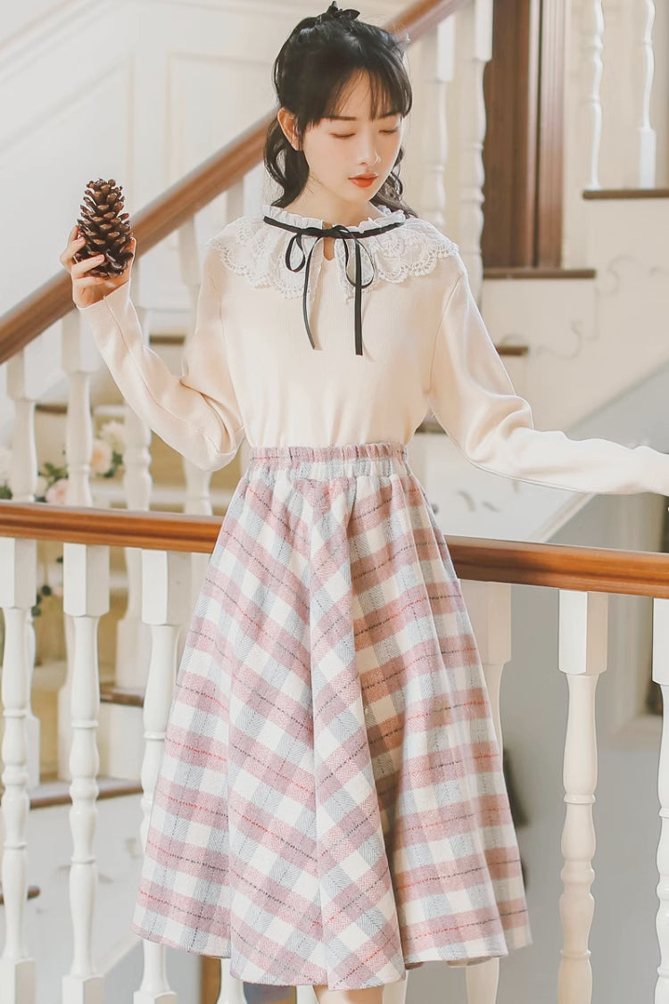 Tartan Plaid Circle Midi Skirt (3 Colors)