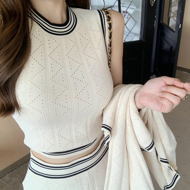 Preppy Stripe 3-Piece Knit Set (3 Colors)