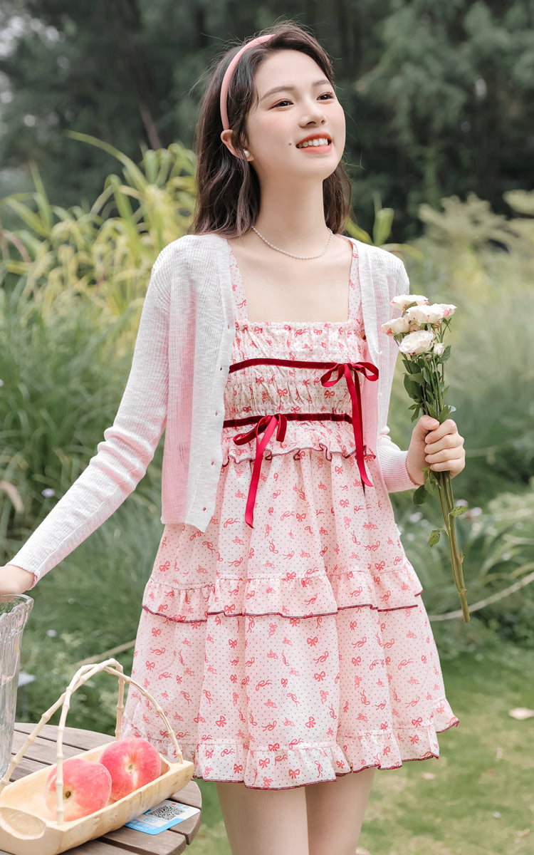 Little Bow Mini Dress (Pink/Red)