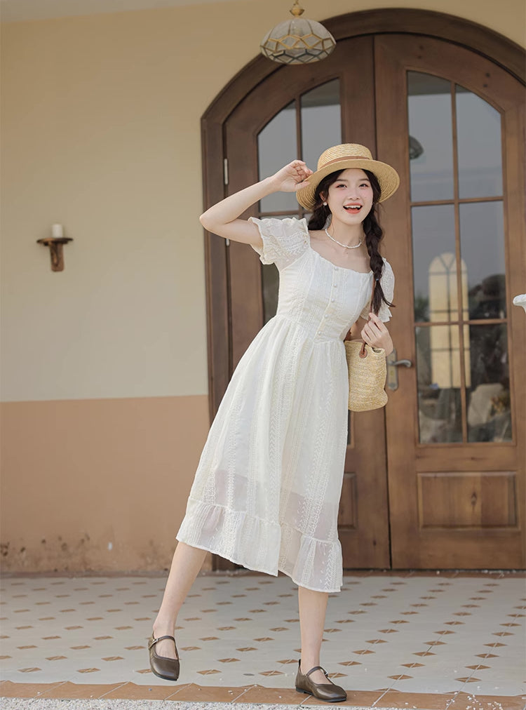 Broderie Lace Midi Dress (Cream)